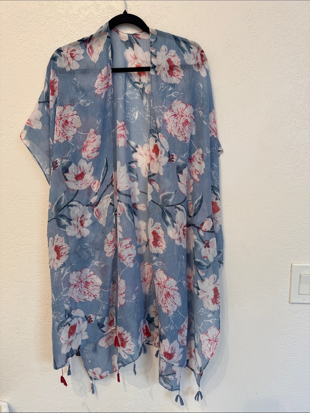 Blue Floral Open-Front Kimono Tunic